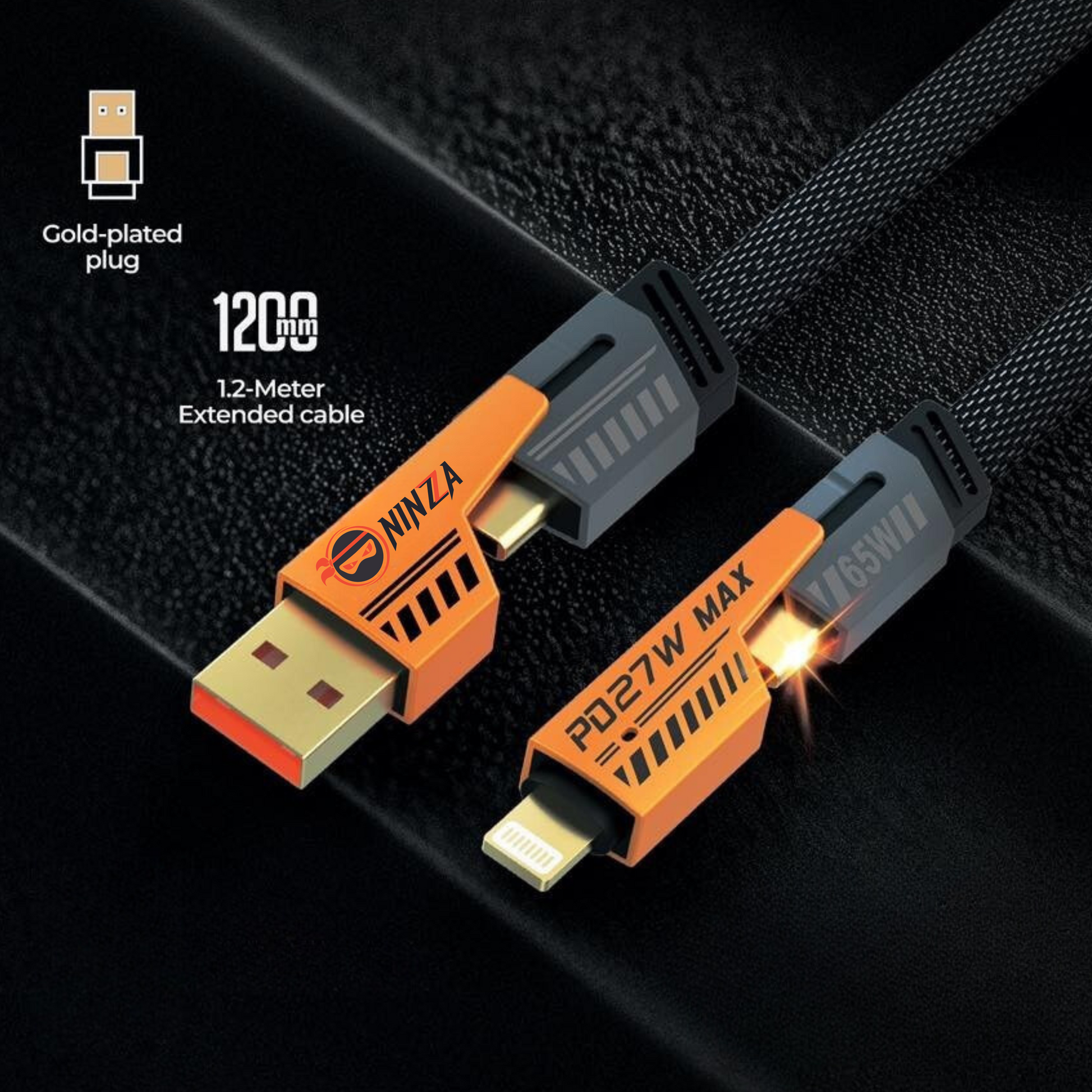 Ninzza QuadCharge 4-in-1 Rugged Fast-Charge Cable – 1.2 m - Ninzza IOT